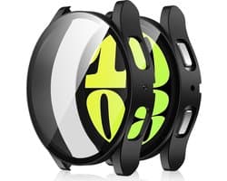 Casemania Hoes & Glas Geschikt Samsung Galaxy Watch 6 (40mm) - Zwart - Screenprotector met Behuizing