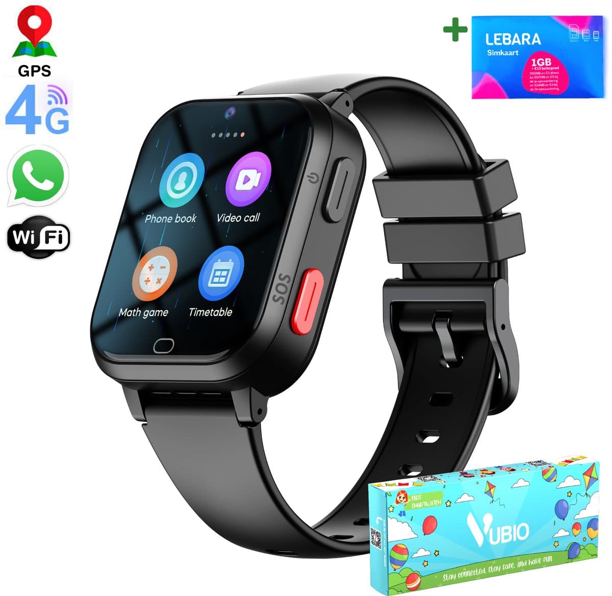 VUBIO 4G Kinder Smartwatch D1 - Incl. SIM - Whatsapp - GPS - WIFI — afbeelding 1