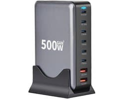 500W USB C Snellader - 8 Poorts - Desktop Oplader - 100W PD Fast Charging - Geschikt voor Smartphone, Laptop en Tablet - Staza