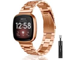 Stravo - Metaal Schakelbandje voor Fitbit Versa 4/Versa 3/Sense 1/Sense 2 – Rosé Goud Smartwatch bandje – Stevige RVS Vervangingsbandje Zakelijk Armbandje