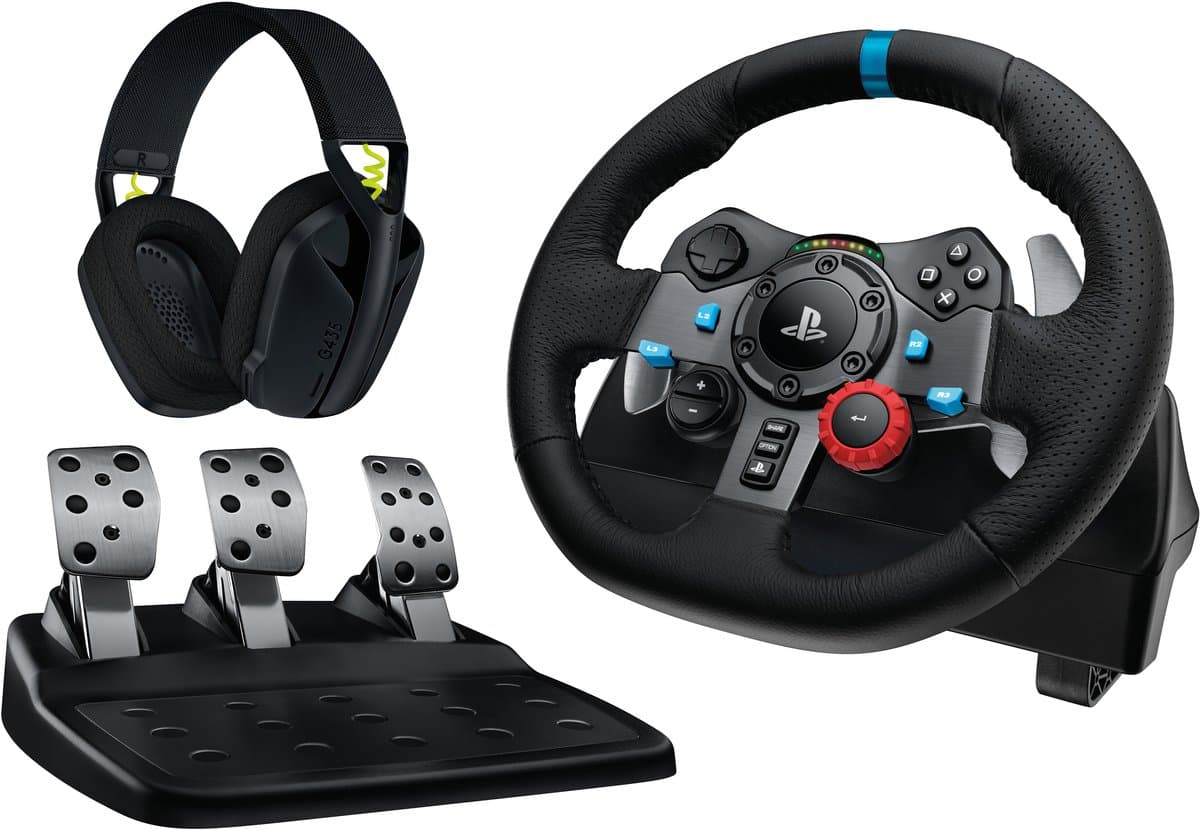 Logitech G 991-000539 game controller Aluminium, Zwart USB Stuur + pedalen + headset PC, PlayStation 4, PlayStation 5, Playstation 3 — afbeelding 1