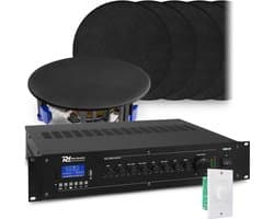 Geluidsinstallatie met Bluetooth, 12x zwarte inbouw speaker en 100v versterker van Power Dynamics