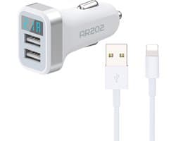 Autolader met Geschikt voor: Lightning kabel - Auto Oplader Stekker Lader - Car USB Adapter - Geschikt voor: Apple iPhone 15 / 14 / 13 / 12 / 11 / Pro Max / X / XS / XR / MAX / SE / 5S /5 / 6S / 6 Plus / 7 / 7 Plus / 8 / 8 Plus