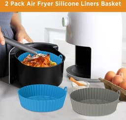 Siliconen bakpan - Airfryer - 2-delig - Grijs - Airfryerbak - Rond 7,5 Inch (Klein) - BPA-vrij - Herbruikbaar met handgrepen aan beide zijden — thumbnail 4