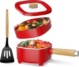 Hotpot Electrisch – Kaasfondue Pan Elektrische Multipan – Multifunctioneel 2L - Chinese Fondue 350/800Watt – Saute Pan – Friteuse – Hete Pan- Stomer – Langzame Kookplaat – Gemakkelijk Schoon te Maken - Rood — thumbnail 1