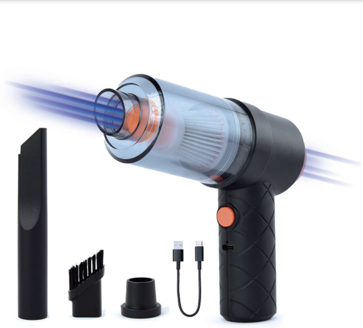 Auto stofzuiger draadloos - Kruimeldief - Handstofzuiger - Mini draadloze stofzuiger - Cadeau voor mannen - Air Duster - Droog & Nat - Autostofzuiger - USB C - Zwart — afbeelding 1