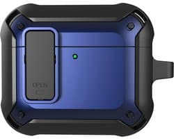 Telestore - Hoesje geschikte voor AirPods 4 - TPU hybride hoesje Beschermhoes - Shockproof AirPods 4 Cover - AirPods 4 Hoesje - Geschikt voor Apple Airpods 4 - blauw - hard en TPU cover met sleutelhanger