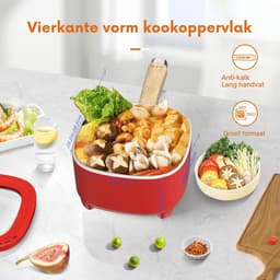 Hotpot Electrisch – Kaasfondue Pan Elektrische Multipan – Multifunctioneel 2L - Chinese Fondue 350/800Watt – Saute Pan – Friteuse – Hete Pan- Stomer – Langzame Kookplaat – Gemakkelijk Schoon te Maken - Rood — thumbnail 6