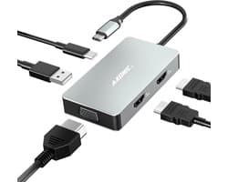 Akonic USB-C Laptop Docking Station 5 in 1 Dual HDMI - USB C PD 100w - Macbook Pro / Air - Thunderbolt 3 - Space