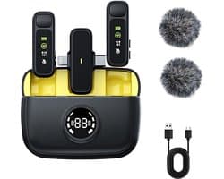 Strolox® Draadloze Microfoon - 2 Stuks - Oplaadcase - Lavalier - Windshields - Dasspeld - Lange Batterij - USB-C/Lightning - Plug & Play