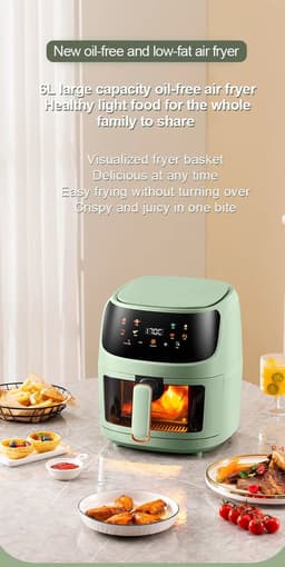 Microdata - Airfryer - Heteluchtfriteuse - Airfryer Oven - Hetelucht Oven - Digitale Airfryer - Lucht Frituur - Touchscreen bediening - Schuiflade met glas - QF606 - 6L - 1350Watt - Groen — thumbnail 6
