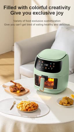 Microdata - Airfryer - Heteluchtfriteuse - Airfryer Oven - Hetelucht Oven - Digitale Airfryer - Lucht Frituur - Touchscreen bediening - Schuiflade met glas - QF606 - 6L - 1350Watt - Groen — thumbnail 1