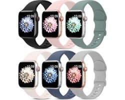 Podec Smartwatch - Siliconen Strap Multicolor Set van 6 - Geschikt voor Apple Watch - Bandje Geschikt voor iWatch 38 / 40/ 41 mm - Geschikt voor Series 1/2/3/4/5/6/7/SE