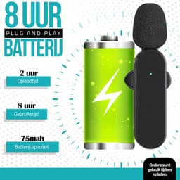 Strolox® Draadloze Microfoon - 2 Stuks - Lavalier - Windshields - Dasspeld - Lange Batterij - USB-C/Lightning - Plug & Play — thumbnail 5