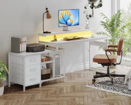 Multifunctioneel Bureau – Hoekbureau – Game Bureau – Jongens – Volledige Set – Stopcontacten – USB Poorten – Eenvoudige Montage – Wit — thumbnail 3