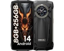 OSCAL PILOT 2 Robuuste Smartphone - 24GB RAM - 256GB ROM - 8800mAh - 6.5 Inch - Android 14 - Robuuste IP68 Waterdicht - 50MP - NFC - Dual SIM - Zwart