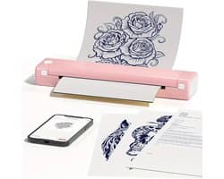Tattoo Stencil Printer - Incl. 10x tattoo papier + opbergzak - Draagbare - Draadloze - Bluetooth Thermal Printer - Voor A4 - Roze