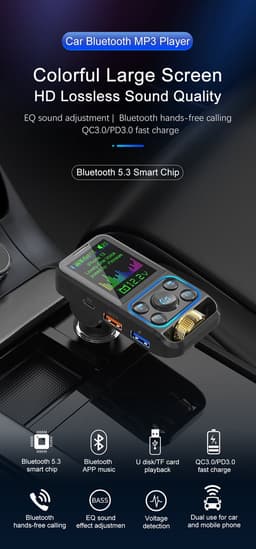 fm transmitter - FM Transmitter bleutooth - Bleutooth - FM-ZENDER EN SNELLE AUTOLADER MET LCD-SCHERM - Bleutooth fm zender - Handsfree Bellen – FM-Zender Transmitter – Auto Oplader USB-A QC 3.0 — thumbnail 2