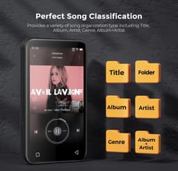 Mp3 speler met Bluetooth, 72.GB, 4.0-inch mp3-mp4-speler met volledig touchscreen met WiFi-overdracht, draagbare HiFi Sound Walkman digitale muziekspeler met FM-radio, recorder, browser (zwart) — thumbnail 2