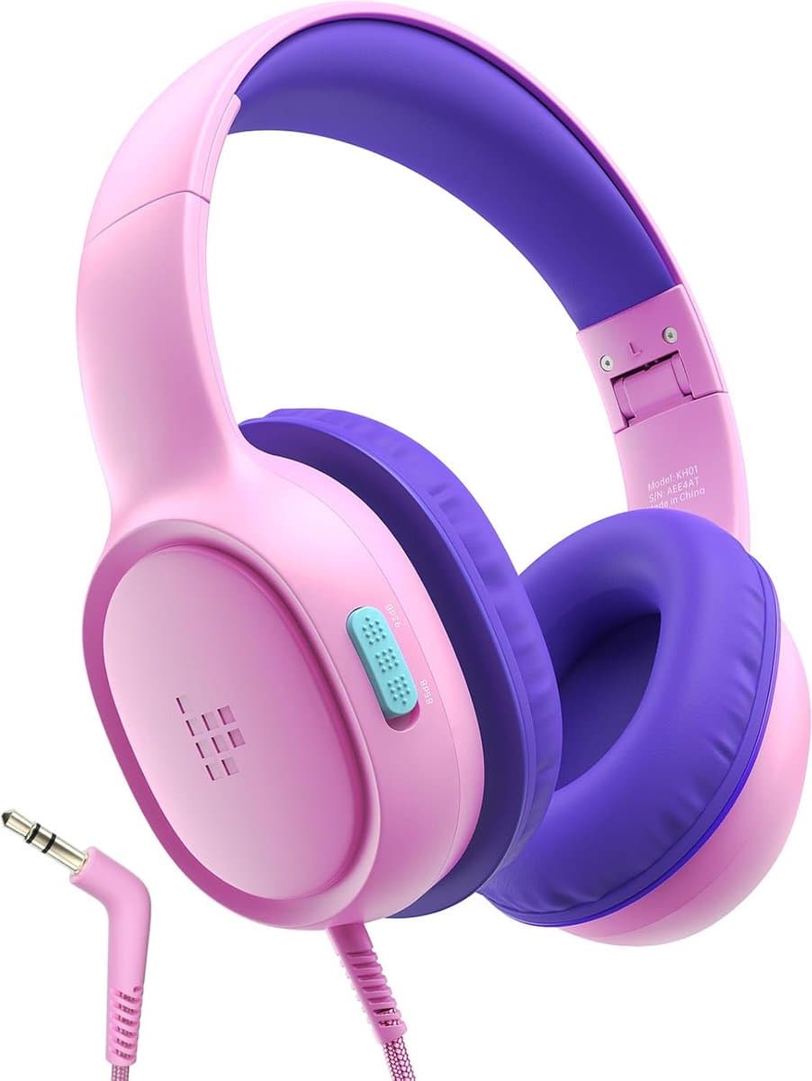 StayPowered Kinder Hoofdtelefoon - Veilig Geluid en Comfort voor Kinderen - Volumebegrenzing 85/93 dB - Opvouwbaar en Verstelbaar - Compatibel met Tablets en Smartphones - Nylon Snoer - Zacht Eiwitleer - Roze/Paars - Levering Sneller dan Aangegeven! — afbeelding 1