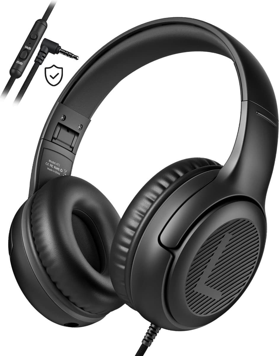 StayPowered Kinderheadset - Veilige, Comfortabele en Duurzame Hoofdtelefoon met Volumebegrenzing! - Compact Design - Hoogwaardige Geluid - HD Microfoon - Ingebouwde Volumebegrenzer - Opvouwbaar - Zwart - Levering Sneller dan Aangegeven! — afbeelding 1