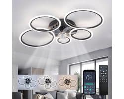 Plafondventilator Ø100 cm - Met Verlichting - Met Afstandsbediening - Smart Lamp - 5 Ringen - Timer - Zomer/Winter functie - Zwart - Woonkamer - Slaapkamer - Plafondlamp met ventilator — afbeelding 1