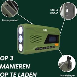 DAB+ Noodradio met Zonnepaneel en Handslinger - Noodradio Solar Opwindbaar - 4500 mAh Powerbank, Bluetooth 5.0, Zaklamp, SOS Sirene - Waterafstotend (IPX5) - Voor Kamperen, Survival, Noodpakket & Noodsituaties — thumbnail 5