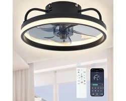 Zwarte Plafondventilator met Verlichting - Ventilator Lamp Plafond - Kroonluchter Ventilator - LED lamp - Stille ventilator - Afstandsbediening - Dimbaar - Woonkamer Lamp - Ventilator Lampen - Slaapkamer lamp - Eetkamerlamp — afbeelding 1