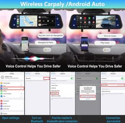 Achteruitkijkspiegel Dashcam met Bluetooth en Carplay 9,66 inch – HD Nachtzicht Camera voor en Achter — thumbnail 2