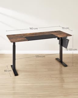 Elektrisch Zit-Sta Bureau – 70x160x(72–120) cm – In Hoogte Verstelbaar – 4 Geheugenstanden – Vintage Bruin/Zwart – Geluidsarm <50 dB – Kabelmanagement – Opbergvak – Draagkracht 80 kg — thumbnail 3
