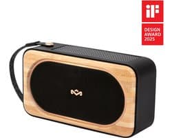 House of Marley Roots Solar bluetooth speaker - Draadloze compacte speaker - Ingebouwde Flesopener - Solar Powerbank - Waterproof - 19 uur Batterijduur - Gemaakt van Duurzame Materialen - Zwart