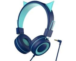StayPowered Kattenoor Hoofdtelefoon - Ideaal voor Kinderen die van Muziek en Stijl Houden - Comfortabel - Inklapbaar - Verstelbare Hoofdband - Surround Geluid - Geschikt voor Tablets & Laptops - Blauw - Levering Sneller dan Aangegeven!