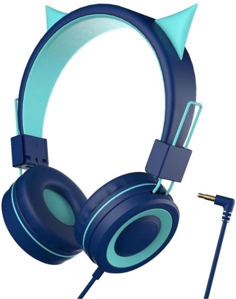 StayPowered Kattenoor Hoofdtelefoon - Ideaal voor Kinderen die van Muziek en Stijl Houden - Comfortabel - Inklapbaar - Verstelbare Hoofdband - Surround Geluid - Geschikt voor Tablets & Laptops - Blauw - Levering Sneller dan Aangegeven! — afbeelding 1
