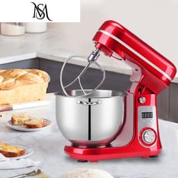 Keukenmixer - Stand Mixer - Deegmixer - Foodprocessor - Elektrische Mixer - 6 Snelheden - 6 Liter RVS Mengkom - Garde - Klopper - Deeghaak - Stil - Krachtig - Met LED-display - BPA-vrij - Antislip - Rood — thumbnail 5