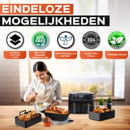 UNBOX Airfryer Accessoires - Geschikt voor Dual Airfryers - Ninja Foodi AF300 AF400 AF451 - Dubbele Airfryer - Inclusief Airfryer Siliconen Bakje & E-Book — thumbnail 7