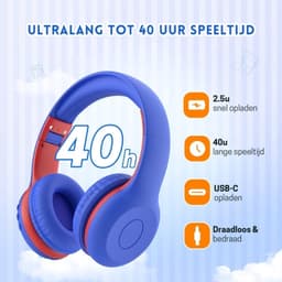 StayPowered Bluetooth Hoofdtelefoon voor Kinderen - Veilig en Kwalitatief Geluid - 85/94 dB Volumeregeling - 40 Uur Batterij - HD Microfoon - Opvouwbaar en Verstelbaar - Snelle Bluetooth 5.4 - Blauw/Rood - Levering Sneller dan Aangegeven! — thumbnail 5