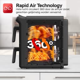 Turbotronic AF-500D - Dubbele Airfryer - 11L - Airfryer XXL - Heteluchtfriteuse - Dual Heating - 50ºC tot 200ºC - 6 Kookprogramma's - Zwart — thumbnail 5
