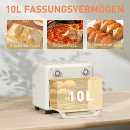 ZYLARO mini Airfryer oven - Vrijstaande Elektrische Oven - AirFryer, Bakken, Grillen en meer - 10 Liter - 1000 Watt - Vintage crème wit — thumbnail 6