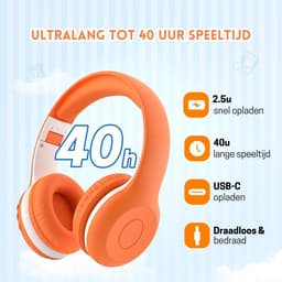 StayPowered Bluetooth Hoofdtelefoon voor Kinderen - Veilig en Kwalitatief Geluid - 85/94 dB Volumeregeling - 40 Uur Batterij - HD Microfoon - Opvouwbaar en Verstelbaar - Snelle Bluetooth 5.4 - Oranje - Levering Sneller dan Aangegeven! — thumbnail 4