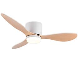 Betaalbare Goederen® plafondventilator met verlichting - wit met hout - 52 inch - plafondventilator - badkamer ventilator - plafondventilator slaapkamer