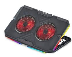 TTD® Premium Laptop Cooler en Verstelbare Laptop Verhoger - Laptop Standaard Verstelbaar - Laptop Steun - Rotatiesnelheden tot boven de 2400 RPM - Gaming Laptop Cooling Pad - Tot 17 Inch - Extra USB-poort - Zwart