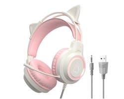 KINSI Gaming Headset met Kattenoren - Ruisonderdrukkende Microfoon 360°, RGB Verlichting & Comfortabele Oorkussens