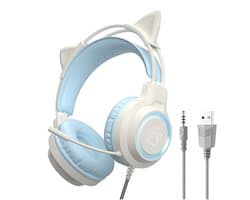 KINSI Gaming Headset met Kattenoren - Ruisonderdrukkende Microfoon 360°, RGB Verlichting & Comfortabele Oorkussens