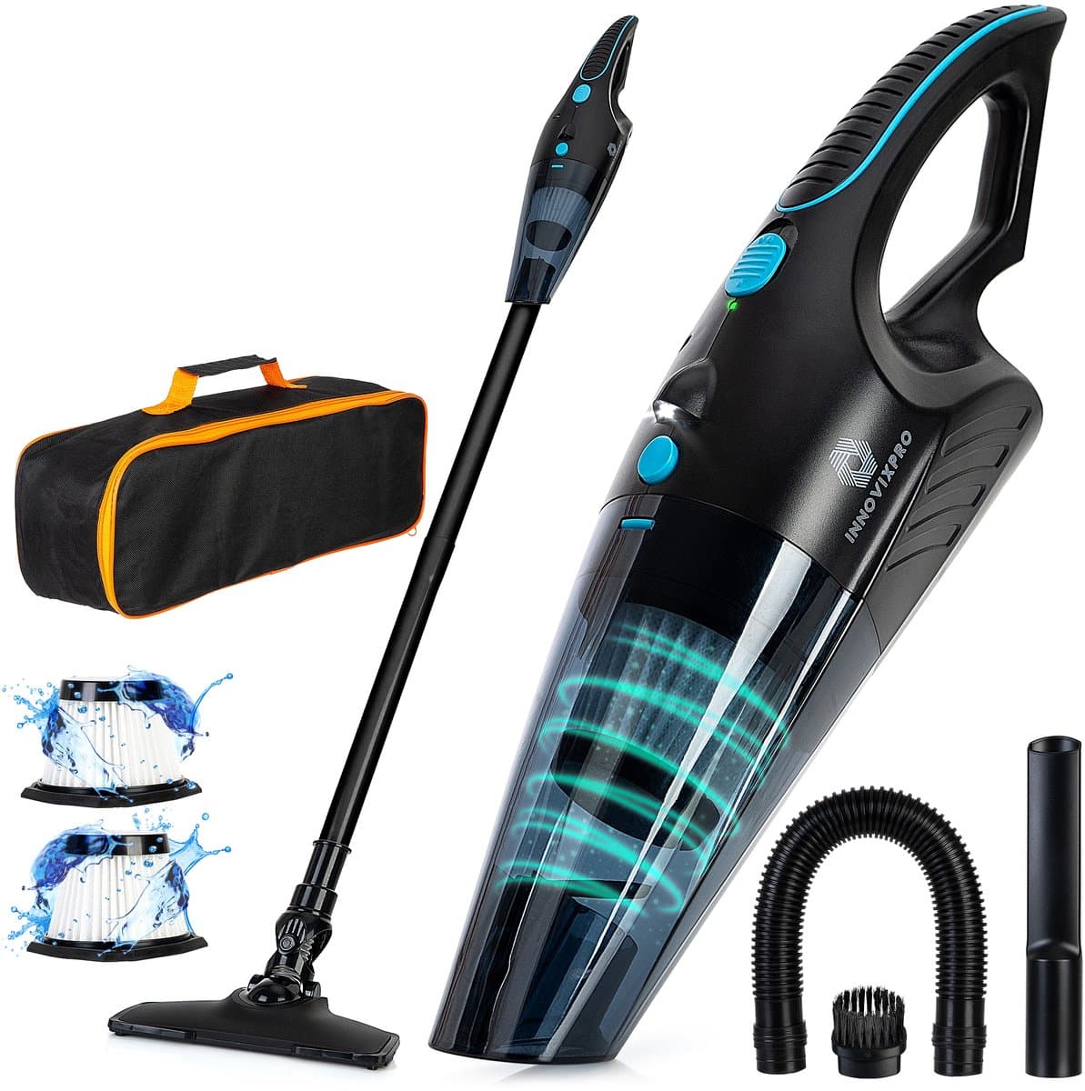 Innovixpro® Kruimeldief – Kruimeldief met steel – Nat&Droog – Handstofzuiger – 17000Pa ! – ExtremeZuigkracht – Kruimeldief snoerloos – Kruimelzuiger – Jouw ultieme schoonmaakpartner – Incl 2 filters – Autostofzuiger – Nat&droog – InclusiefReistas — afbeelding 1