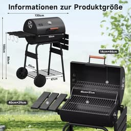 BORVAT® - Houtskool BBQ Smoker Grillwagen met Thermometer, Rookoven & Opbergvakken — thumbnail 3