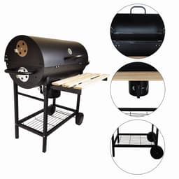 XXL Houtskoolbarbecue op Wielen – Met Deksel, Thermometer & 3 Verstelbare Roosters – Ruim Grilloppervlak – Incl. Zijtafels & Aslade – Smoker Barbecue - Ideaal voor de Tuin — thumbnail 2