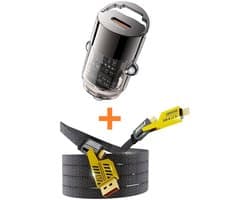 Autolader 45W - autolader usb c - Met 4 in 1 oplaadkabel 65W - USB-C + USB-A + USB-C + Lightning - 1 meter - Auto Lader Oplader - 12V / 24V Adapter - Sigarettenaansteker Snellader