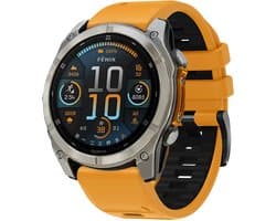 Stravo Dubbelkleurige Siliconen bandje in Fenix 8 Stijl voor Garmin Fenix 5s - Plus & Sapphire - Fenix 6s - Pro & Sapphire - Garmin Fenix 7s / Fenix 8 - 43mm - Quickfit 20 / 20mm band voor Garmin smartwatches - Horlogebandje - Oranje/Zwart