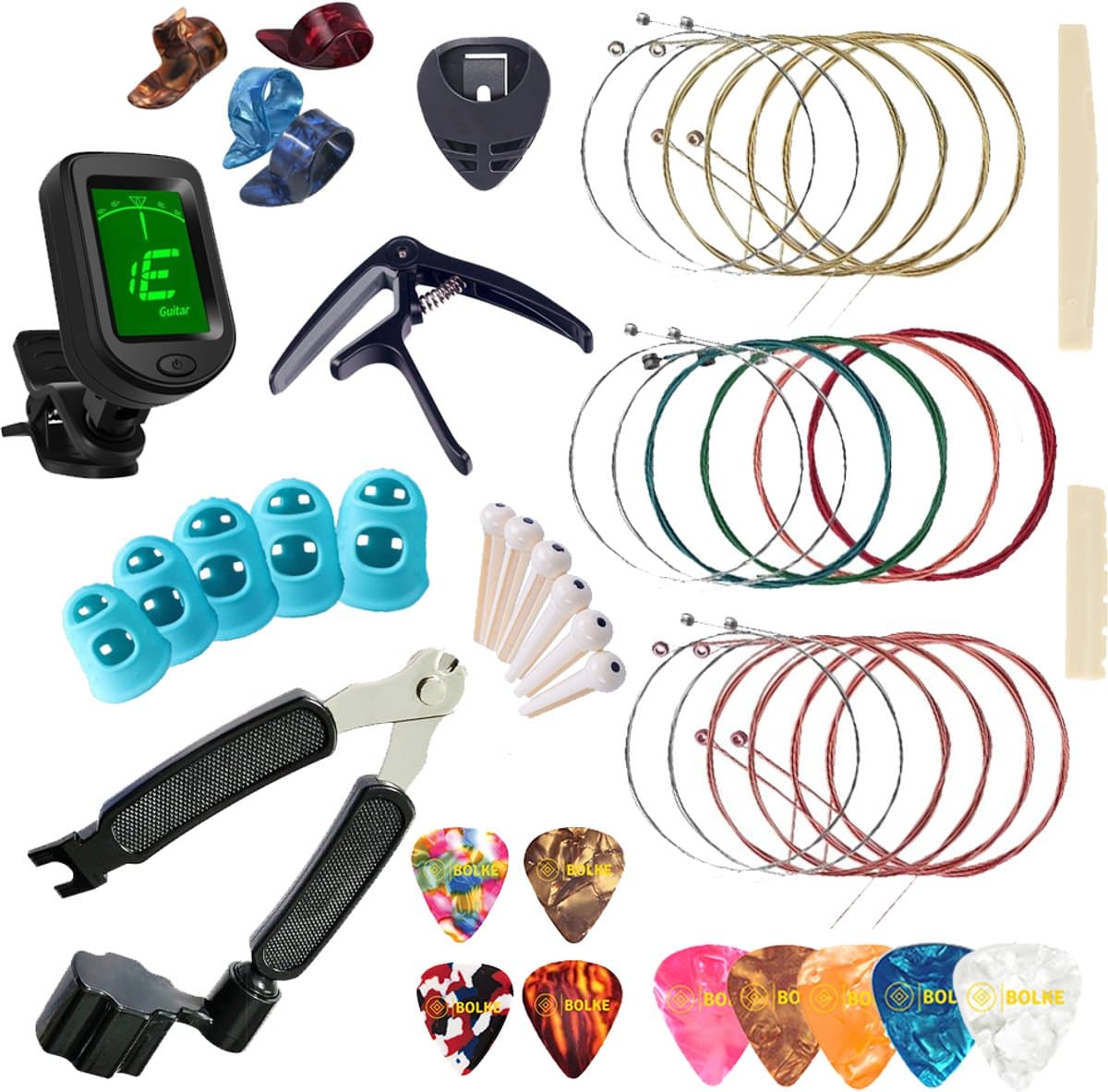 Bolke® - gitaarsnaren - nylon gitaarsnaren akoestische gitaar - plectrum - gitaar stemapparaat - gitaaraccesoires - gitaar stemmer - capo - complete set! — afbeelding 1