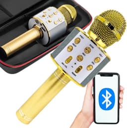 Draadloze Karaoke Microfoon met Bluetooth en Echo Effect - Speaker - USB - met Opbergcase - Goud — thumbnail 2